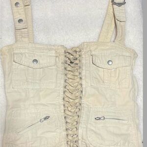 Jaded London Cream Lace-Up Crop Top
